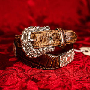 Fossil Brown Leather Belt Crocodile Embossed Brown